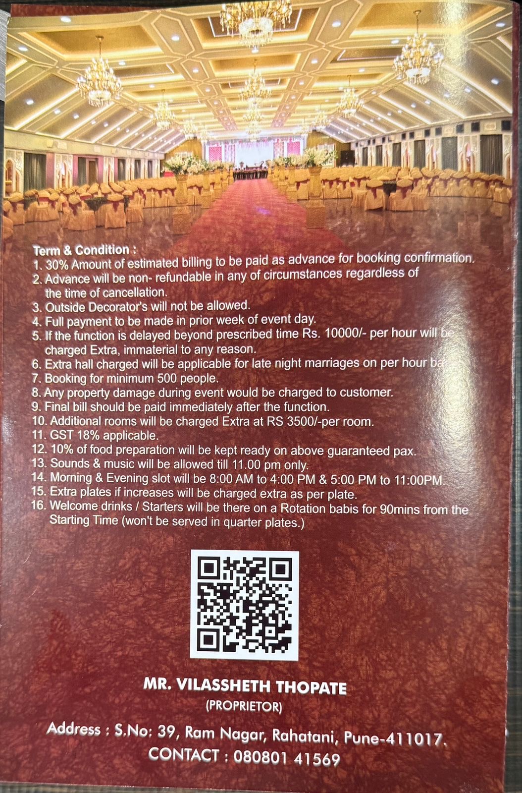 Thopate Banquets terms and conditions